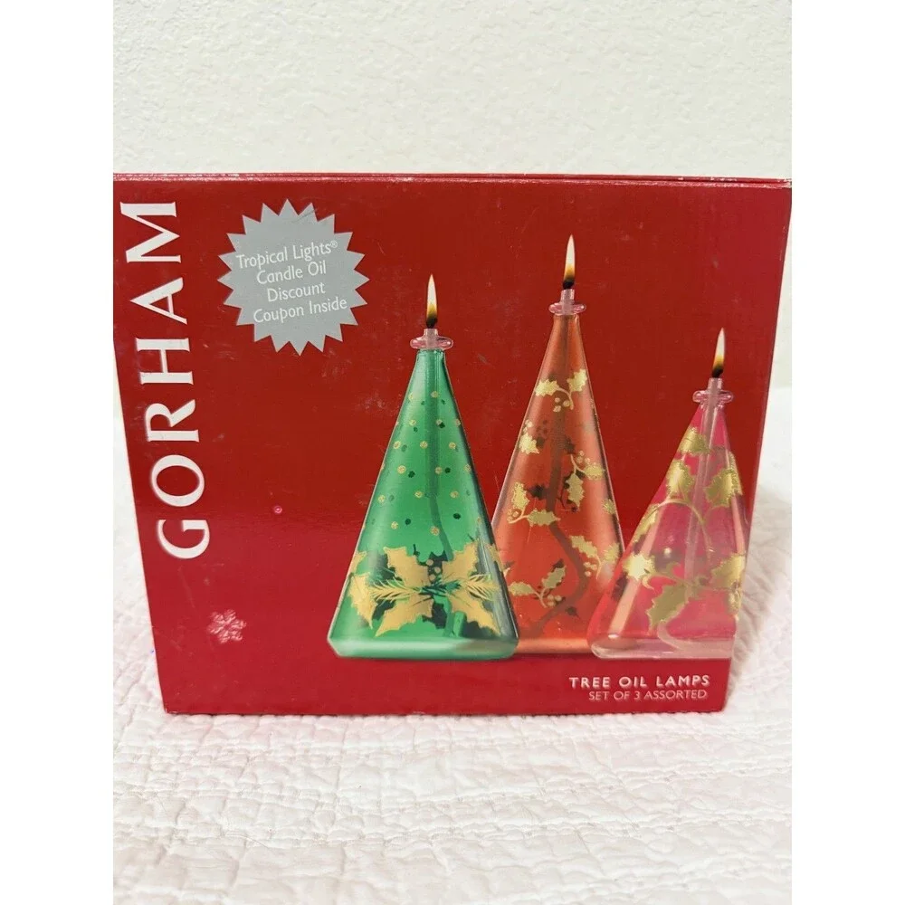 Gorham Tree Oil Lamp Set of 3 Brand New In Box - Seasonal/Christmas/Fall